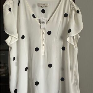 LOFT White and Black Flutter Sleeve Blouse